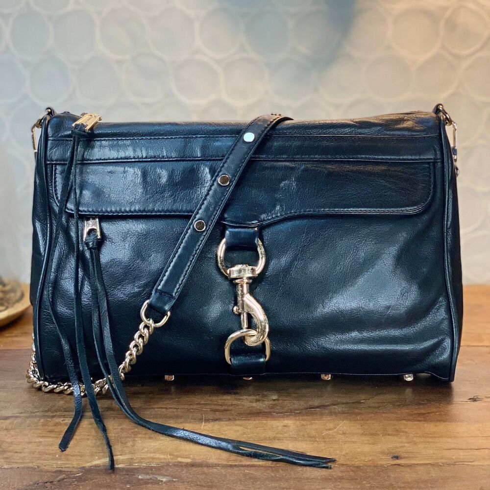 REBECCA MINKOFF M.A.C. Black Leather Large Crossbody Shoulder Clutch Bag